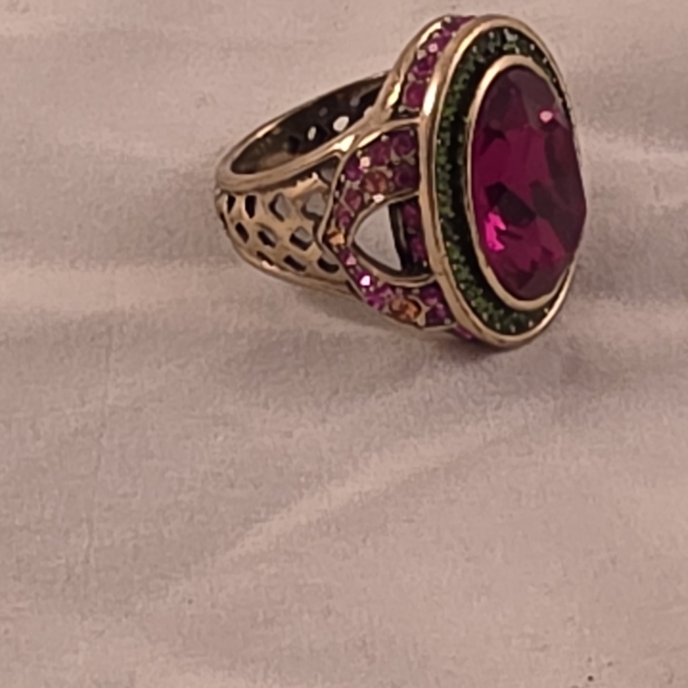 Heidi Daus Watermelon Crystal Statement Ring with Pink and Green Accents